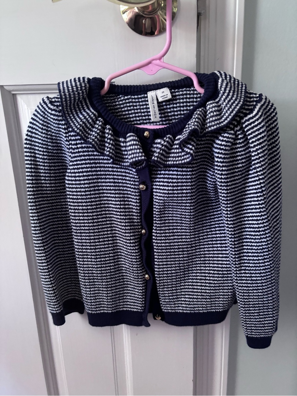 Janie and Jack Navy and White Striped Ruffle-Trim Cardigan